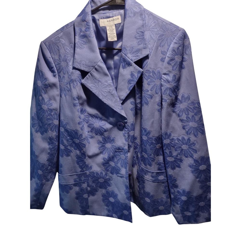 Sag Harbor Woman Floral Blazer Jacket Light Blue Size 16W